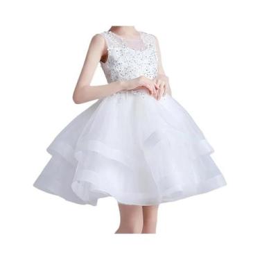 Imagem de Vestido De Princesa Infantil Sem Mangas Em Tule Branco Para Cerimônia 
