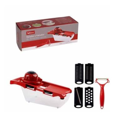Imagem de Jogo 6 Peças Ralador e Fatiador de Alimentos Com 4 Lâminas - Vermelha 