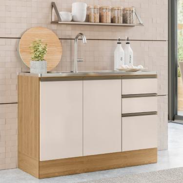 Imagem de Balcão de Pia 3 Portas 2 Gavetas sem Pia Etna Poliman - Carvalho Oak/Off White