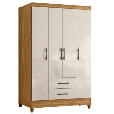 Imagem de Guarda Roupa Solteiro Armany 4 Portas de Bater 2 Gavetas MDP Madeirado-off White Moval...
