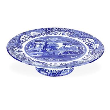 Imagem de Spode Suporte de bolo Blue Italian Collection, 26 cm, azul, prato de bolo com pés, bandeja de bolo, suporte de cupcake para festas, prato de servir sobremesa, pode ser lavado na lava-louças