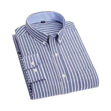Imagem de Camisa Oxford Masculina Slim Fit De Manga Longa Sem Amassar Para Prima