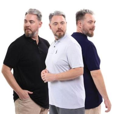 Imagem de Kit 3 Camisa Polo Plus Masculina Piquet Dia a Dia-Masculino