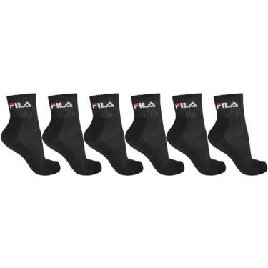 Imagem de Kit Com 6 Pares de Meias Cano Médio Algodão Adulto Unissex Fila, Preto