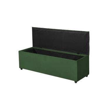 Imagem de Recamier Baú Liverpool 135cm para Pés de Cama em Veludo Verde Estofado Clássico com Tampa