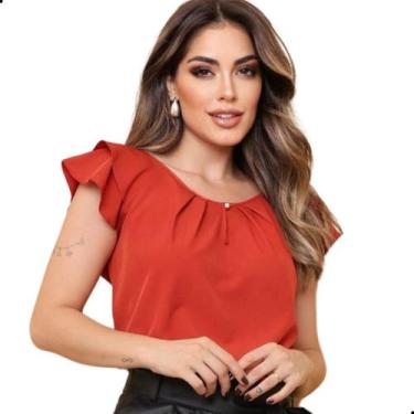 Imagem de Blusinha Evangélica Crepinho Social Feminina Cores Lisas Cor:Terracota