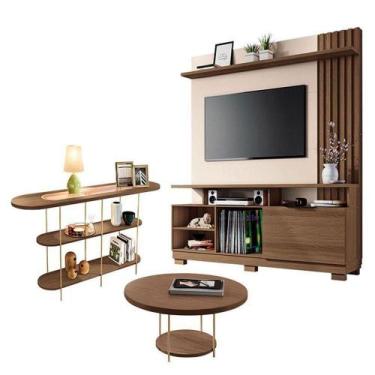 Imagem de Estante Home Theater Artheo Castanho Off White Com Mesa De Centro Sky 