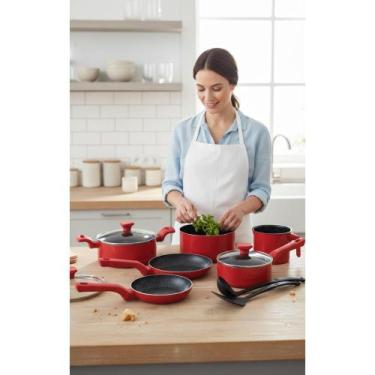 Imagem de Conjunto Panelas Antiaderente Cerâmica 10 Pç Vermelhas - Congratulatio