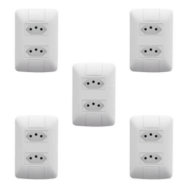 Imagem de Kit 5 Tomadas Dupla 2p+t 10a + Placa Aria -Tramontina Branca - Congrat