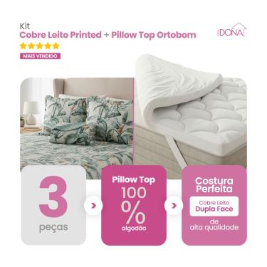 Imagem de Kit Pillow Top Ortobom 200 Fios Percal 100% Algodão Hipoalérgico Mais Cobre Leito 3 Peç...