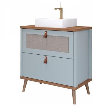 Imagem de Armário Gabinete De Banheiro 80cm Mdf Pistache 1 Porta Gaveta C/ Cuba 