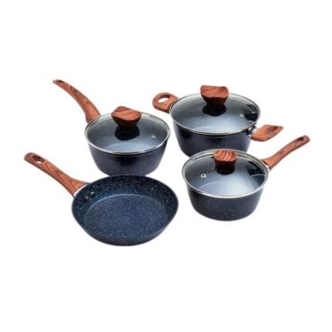 Imagem de Conjunto de Panelas Preta 4 Peças Caçarola Frigideira e Panela em Alumínio com Revestim...