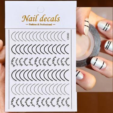 Imagem de Adesivo de Unhas C0102 3D Gradiente Linha Francesa para Nail Art DIY Azul Rosa Roxo Ver...