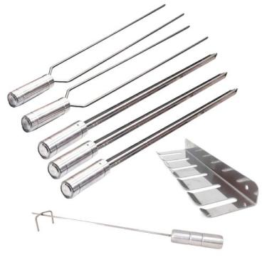 Imagem de Kit Espeto 40cm Churrasco Suporte Inox E Espalha Brasa - INOX LAURINDO