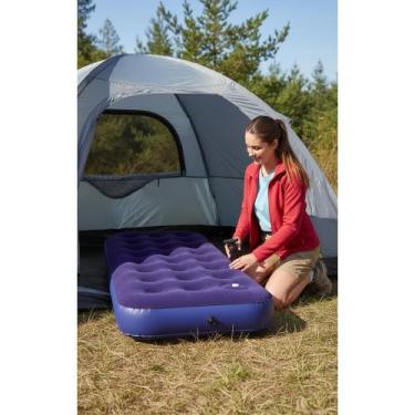 Imagem de Colchão Inflável Solteiro Azul c/ Bomba Embutida P/ Camping - Congratu
