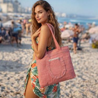 Imagem de Bolsa Feminina Tecido Mao Ombro Artesanal Praia Estilosa Resistente La