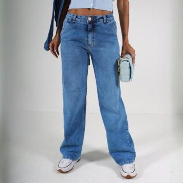 Imagem de Calça Jeans Wide Leg Bolso Faca e Barra Normal Feminino Revanche Nevad