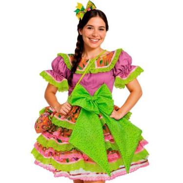 Imagem de Vestido Festa Junina Adulto Feminino de Luxo Super Rodado Com Bolsa Pr