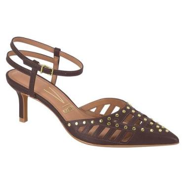 Imagem de Sapato Scarpin Vizzano Feminino Aberto Com Tachas Salto Fino, Cacau, 3