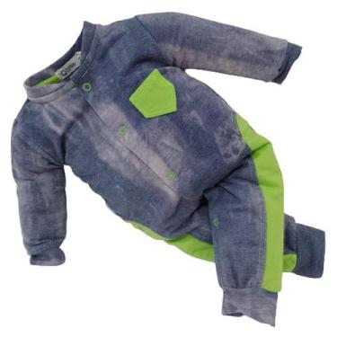Imagem de Macacão Longo Bebê Menino Luxo Zafielo Estonado Enxoval 604, Jeans, RN
