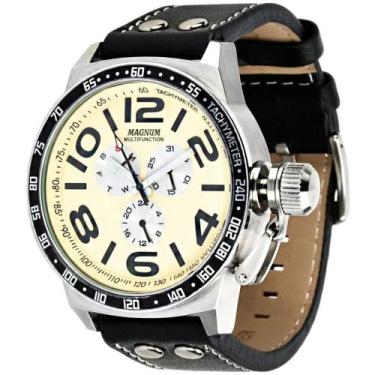 Imagem de Relogio Magnum Masculino Multifunção - Prata com Pulseira de Couro Pre