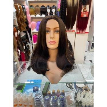 Imagem de Peruca Wig lacewig Premium CURTA Morena iluminada, Lisa, 45cm - Juperu