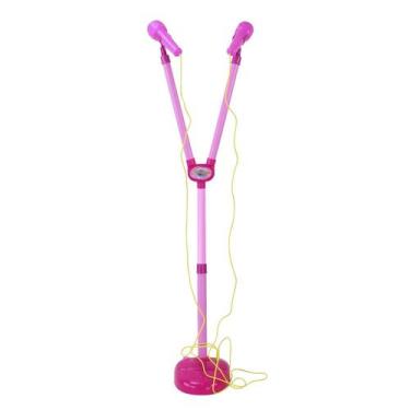Imagem de Brinquedo Musical Microfone Duplo Infantil Rosa C/ Som E Luz R2975 - B