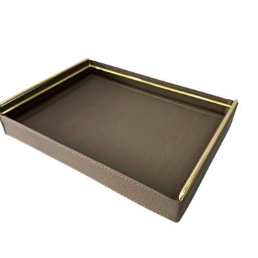 Imagem de Bandeja Decorativa Retangular Organizadora Estrutura Metal 35cm com Alças para Decoração e Organização Cinza
