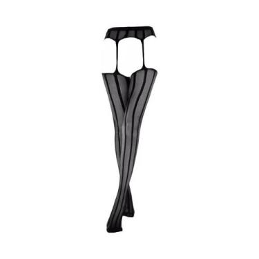 Imagem de Meia-calça De Rede Preta De Cintura Alta Sem Entrepernas, Sexy, Vazada