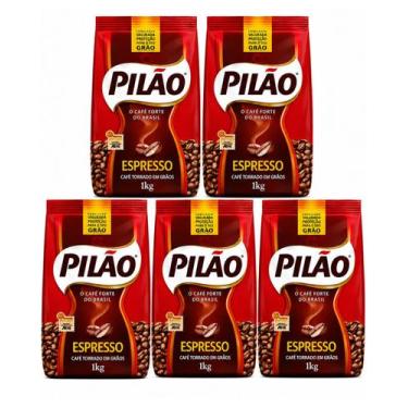 Imagem de Café Especial Torrado em Grãos Espresso Pilão Pouch Pacote 1kg Kit 5 U