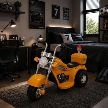 Imagem de Mini Moto Elétrica Infantil Triciclo 6V Com Luzes Som Sirene Recarregá