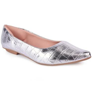 Imagem de Sapatilha Feminina Bico Fino Textura Croco Confortável Moda Casual Tra