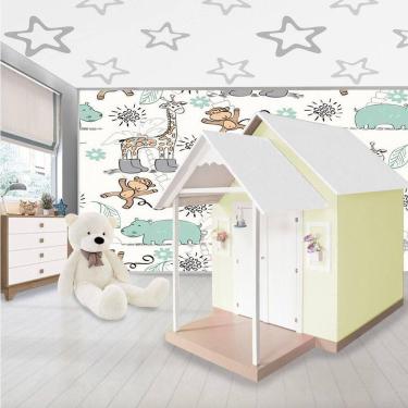 Imagem de Casinha de Brinquedo Infantil em MDF L12 Telhado Branco e Amarelo Criança Feliz