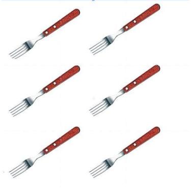 Imagem de Kit 6 garfo de mesa aço inox cabo de madeira wooden fratelli