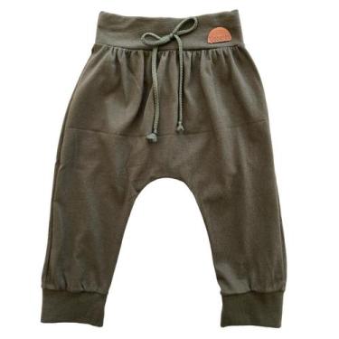 Imagem de Calça Saruel Infantil Verde Militar Com Punhos e Elástico na Cintura -