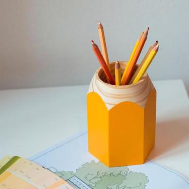 Imagem de Porta canetas e lápis hexágono organizador de mesa multiuso amarelo - 