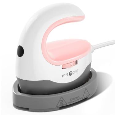 Imagem de HTVRONT Mini Máquina De Prensa Térmica, Pequena Passar Roupa Portátil Para Camisetas, Chapéus, Projetos Transferência Térmica (Rosa)