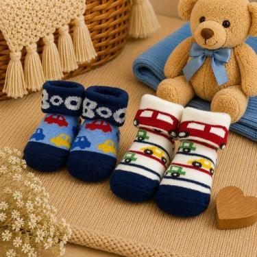 Imagem de Kit 2 Pares De Meias Bebê 0-6 Meses Infantil Menino Menina - - BEBE E 