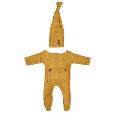 Imagem de Macacão para recém-nascidos, macacões respiráveis ​​para bebês 40cm / 15,7 polegadas para jogar dentro de casa para dormir(amarelo)