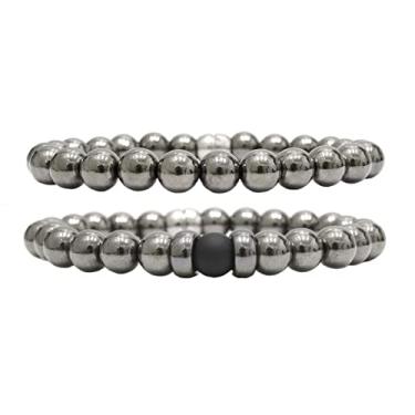 Imagem de Kit C/02 Pulseiras de Bolinha Masculina Grafite (18cm)