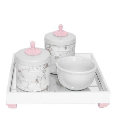 Imagem de Kit Higiene Espelho Potes, Molhadeira E Capa Provençal Rosa Quarto Beb
