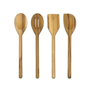 Imagem de Lipper International Utensílios de cozinha de madeira teca para cozinhar, conjunto de 4 peças, 28 cm de comprimento