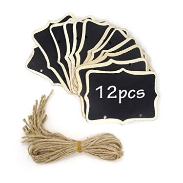 Imagem de Honbay 12 peças 8,5 x 6 cm/3,35 x 2,36 polegadas Mini quadros-negros para pendurar Blackboard dupla face retangular placa de mensagem para decoração de festa, casamentos, jardim, artesanato faça-você-mesmo