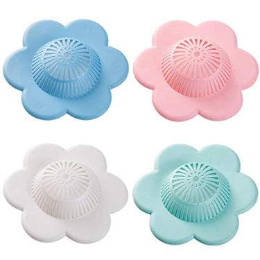 Imagem de Tampas de ralo de chuveiro de silicone para apanhador de cabelo, protetores de ralo para banheira e chuveiro com ventosas adequadas para banheiro e cozinha, pacote com 4