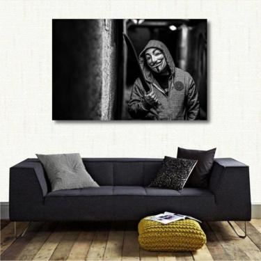 Imagem de Quadro decorativo Anonymous com Facão - Tela em Tecido