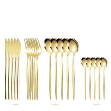 Imagem de Faqueiro De Luxo Dourado Talheres De Aço Inoxidavel 24Peças