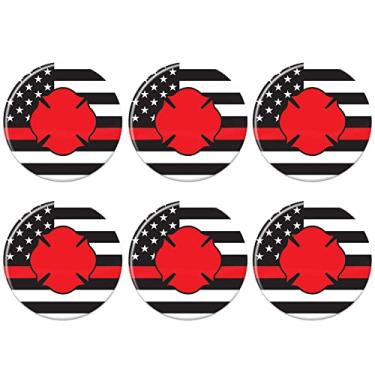 Imagem de Beistle 6 peças de broche de agradecimento aos bombeiros com botão atrás dos EUA, suprimentos e brindes patrióticos para festas, 5 cm, preto/vermelho/branco