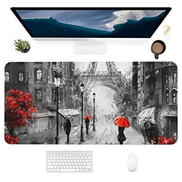 Imagem de Mouse pad grande Paris Street Eiffel para jogos com suporte de pulso tapete de borracha para teclado de computador para mesa laptop antiderrapante protetor de escrivaninha à prova d'água tapete de escrita escritório casa 16x35 polegadas
