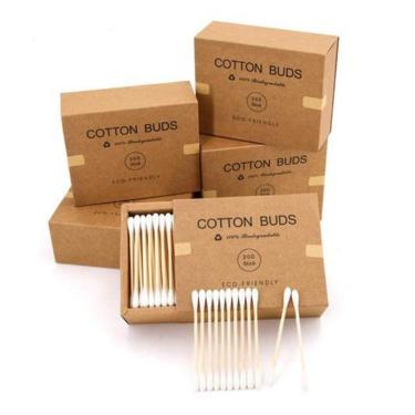 Imagem de 200 Unid De Cotonete Madeira Algodão Sustentável Ecológico