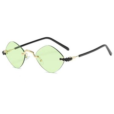 Imagem de Óculos de sol femininos masculinos losango pequeno sem aro Steampunk moda óculos de sol feminino designer estilo retrô viagem UV400,C04A verde,A